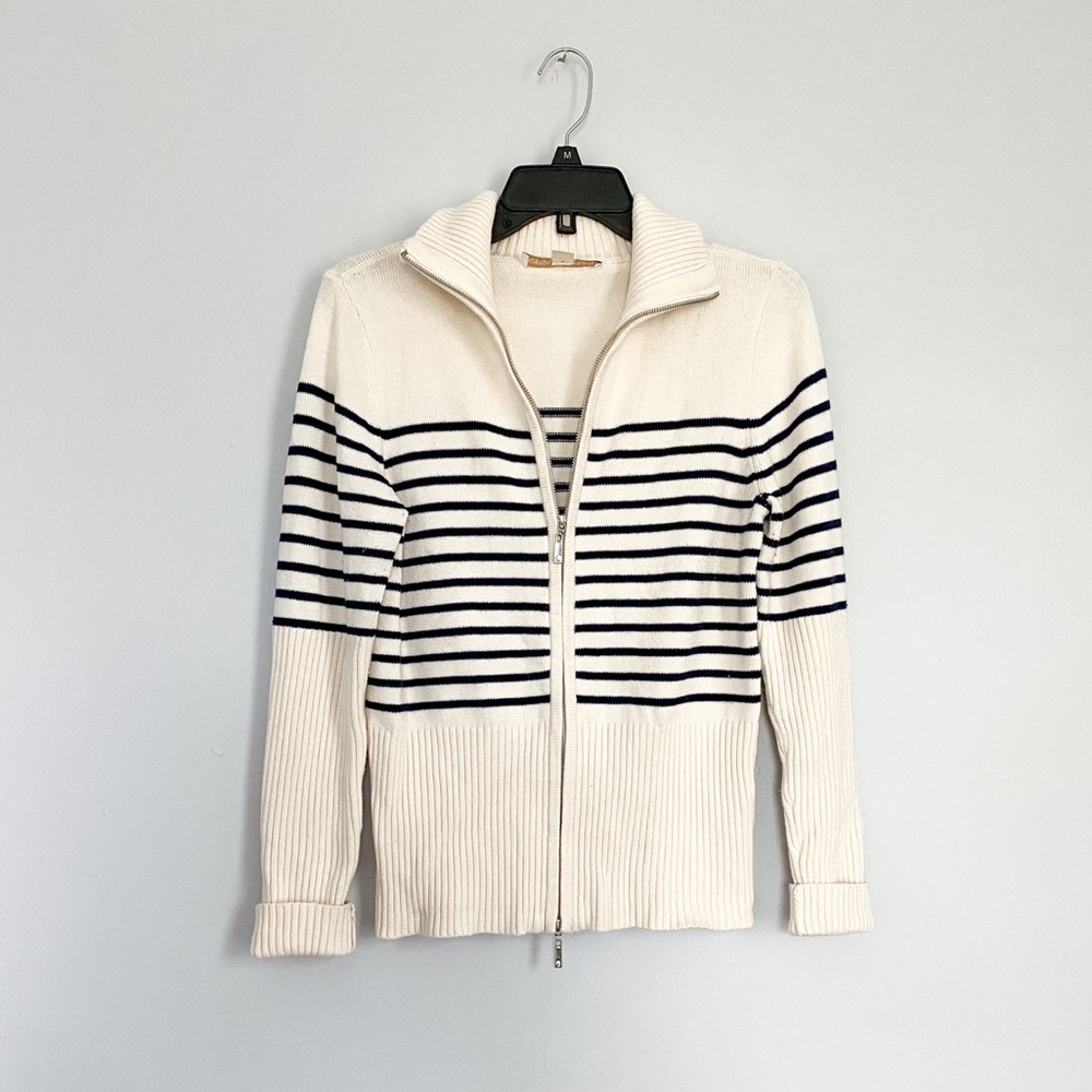 Boston Proper Striped Full Double Zip Sweater